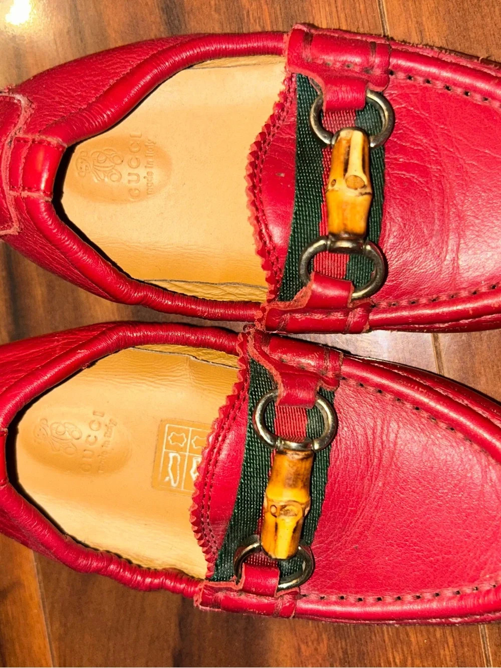Gucci Red Leather Bamboo Bit Slip-On Loafers